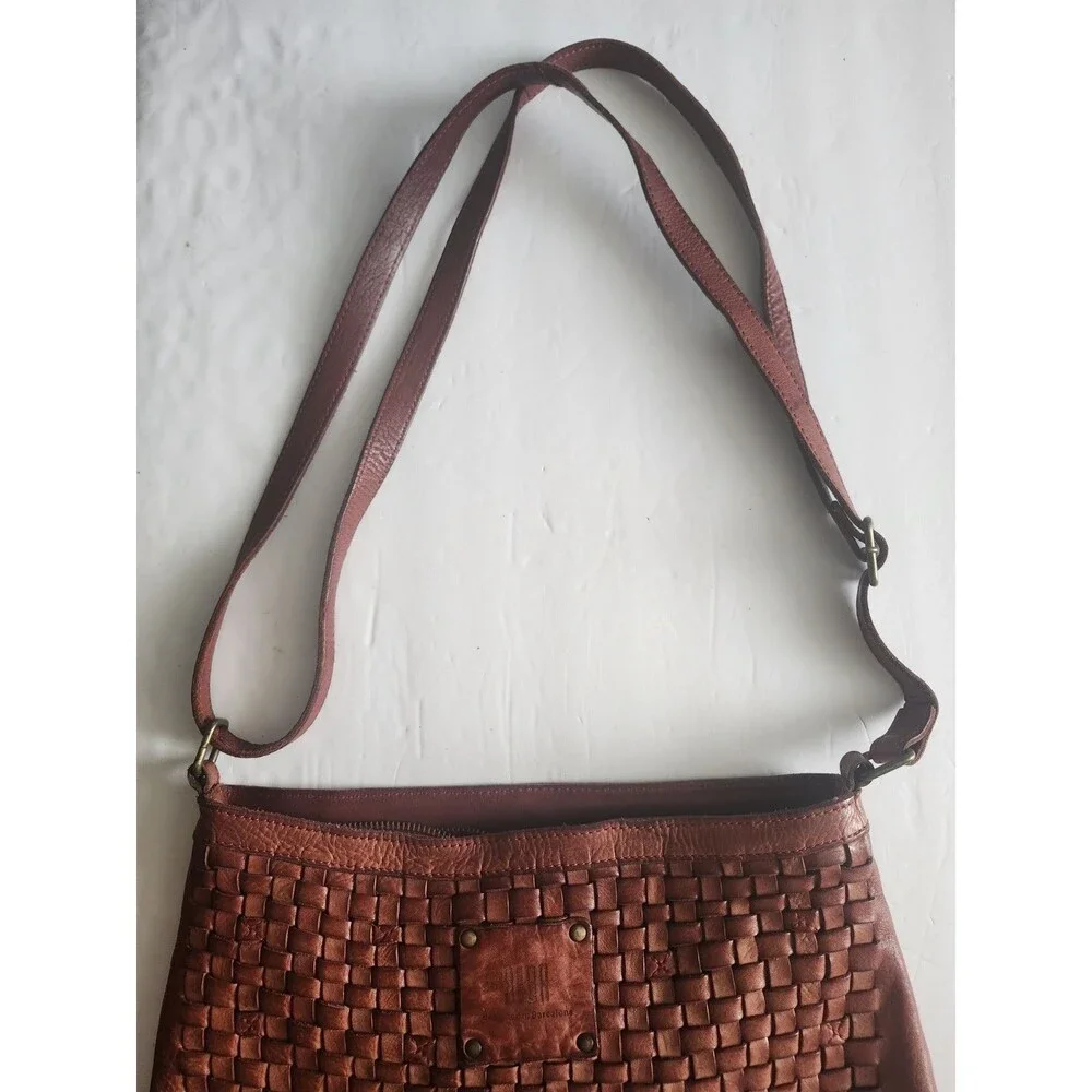 BIBA Barcelona Leather Brick Brown Color Tote Shoulder Bag Braided
